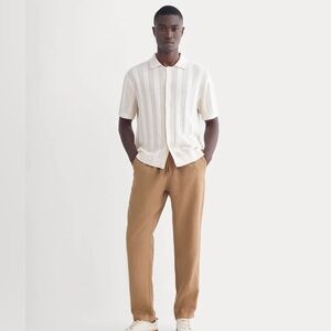SMALL Everlane men’s THE LINEN EASY PANTS drawstring camel tan 118 elastic waist